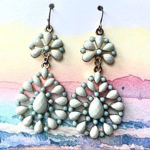 Ivory And Aqua Gold Teardrop Chandelier Earrings